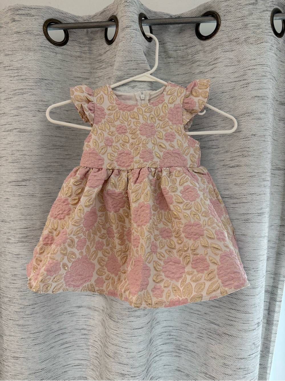 SHEIN Pink and Cream Floral Flutter-Sleeve Dress